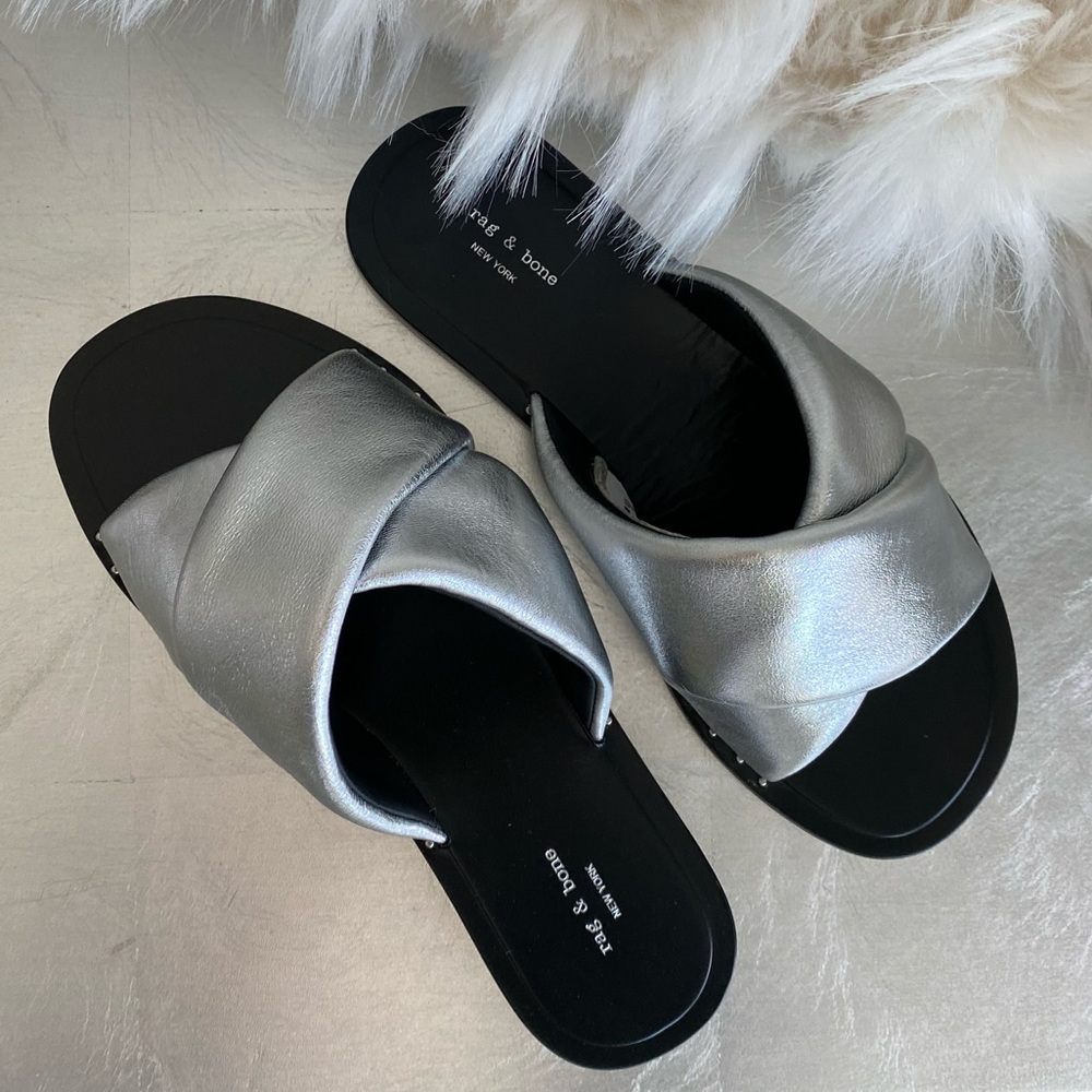 Rag and Bone Keaton Metallic Flat Slide Sandals - Picture 6 of 10